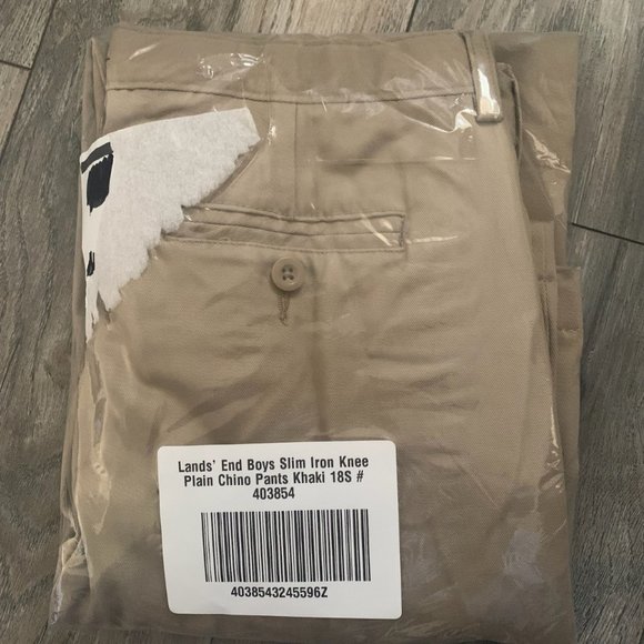 NWT LANDS' END BOY'S IRON KNEE BLEND FRONT CHINO PANTS KHAKI - Picture 6 of 16